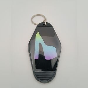 Handmade Motel Keychain Retro Black UV Resin Pastel Rainbow Platform Pump Shoe